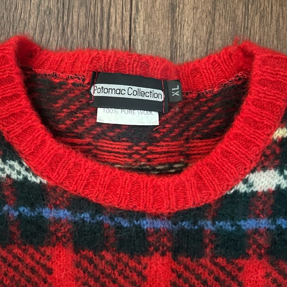 Vintage Potomac Collection 100% Wool Red Plaid Sweater - Picture 2 of 5